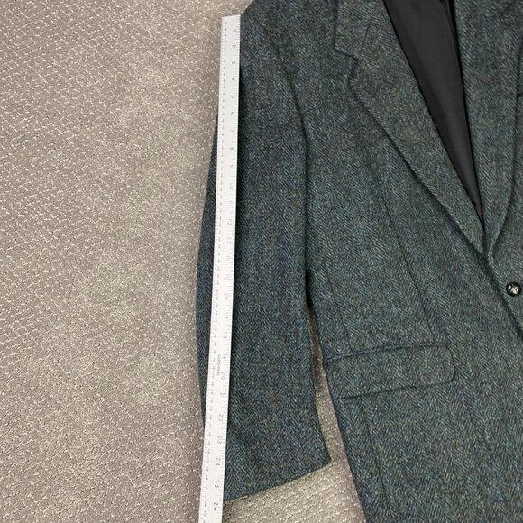 Harris Tweed Herringbone Blazer Sport Coat Men's 46 TALL Turquoise Blue Wool 46L - Picture 12 of 15